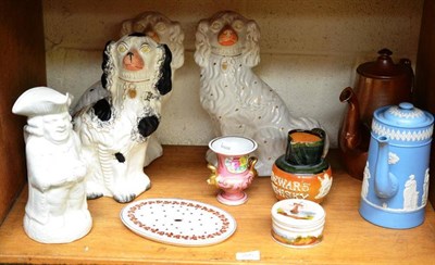 Lot 205 - Pair of Staffordshire dogs, another, a Toby jug, two coffee pots etc