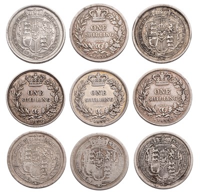 Lot 74 - Mixed George III and William IV Shillings, to...