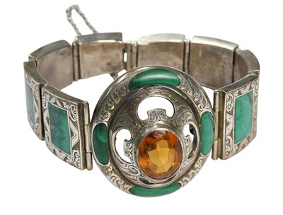 Lot 442 - A Malachite and Citrine Bracelet, the central...