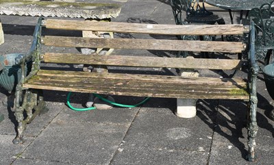 Lot 1213 - A Victorian Slated Wooden Bench, with green...