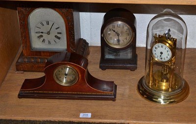 Lot 209 - A striking mantel clock, movement stamped Junghans, anniversary clock and two mantel timepieces (4)