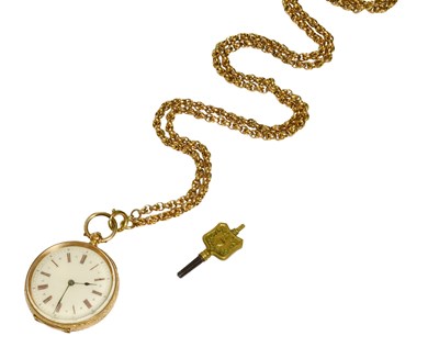 Lot 536 - A Lady's 14 Carat Gold Fob Watch, together...