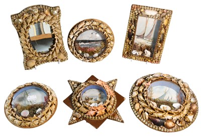 Lot 377 - Six Sailor Work Shell Valentines, early 20th...