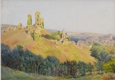 Lot 1066 - T E Taylor (exh.1914-1933) "Corfe Castle"...