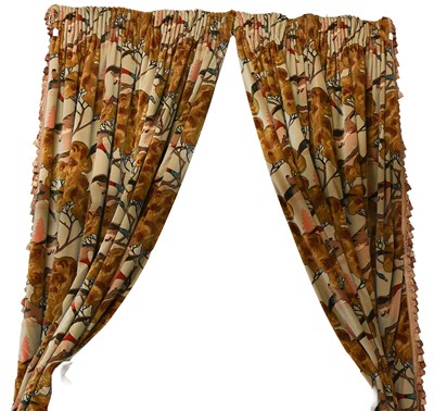Lot 1040 - Pair of Printed Velvet Mulberry Curtains, with...