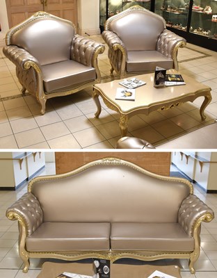 Lot 1390 - A Gilt and Silvered Three Piece Suite,...