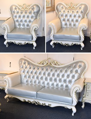 Lot 1389 - A White and Parcel Gilt Three Piece Suite,...