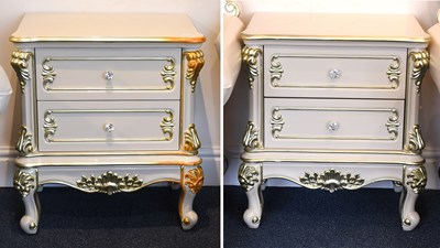 Lot 1388 - A Pair of Cream and Parcel-Gilt Two-Drawer...