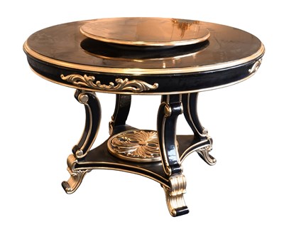 Lot 1386 - An Ebonised and Parcel-Gilt Centre Table with...