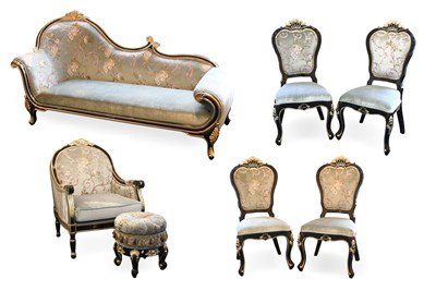 Lot 1384 - An Ebonised and Parcel-Gilt Seven Part Salon...