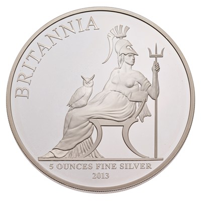 Lot 291 - UK, 5oz Fine Silver Britannia 2013, £10 face...