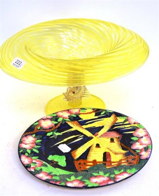 Lot 222 - A Murano striated yellow and clear glass table centrepiece, and a Maling 'Windmill' plate