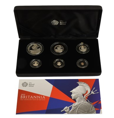 Lot 433 - UK, Silver Proof Britannia Set 2015, 6 coin...