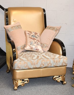 Lot 1415 - An Ebonised and Parcel Gilt Armchair, with...