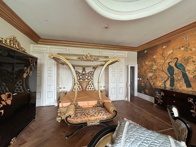 Lot 1418 - A Gilt Four Poster Bed (Super King Size), the...