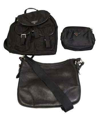 Lot 1032 - Three Black Prada Bags, comprising a backpack,...