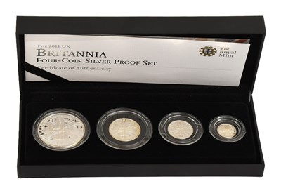 Lot 358 - UK, Silver Proof Britannia Set 2011, 4 coin...