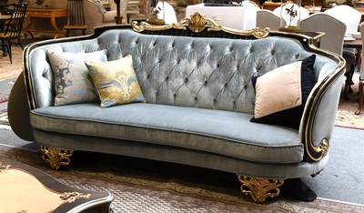 Lot 1396 - An Ebonized and Parcel Gilt Three-Seat Sofa,...