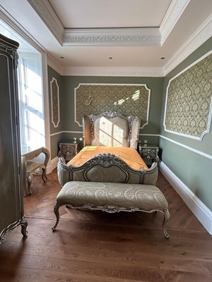 Lot 1399 - A Simulated Grain and Silvered, King Size Bed,...