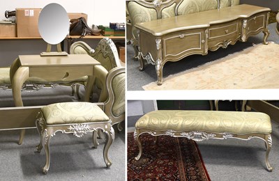 Lot 1400 - A Double Stool, simulated grain and silvered,...