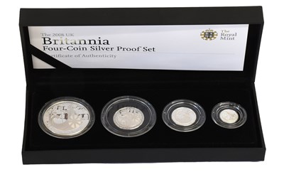 Lot 332 - UK, Silver Proof Britannia Set 2008, 4 coin...
