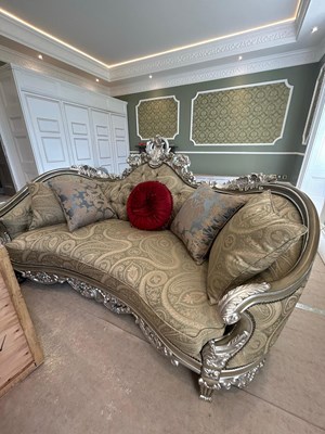 Lot 1402 - A Three-Seat Sofa, silvered and simulated...