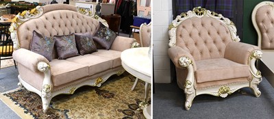 Lot 1404 - A Painted and Parcel Gilt Three-Seat Sofa,...
