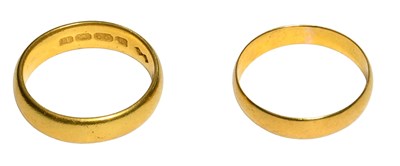 Lot 334 - Two 22 Carat Gold Band Ring, finger sizes M1/2...