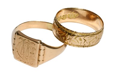 Lot 324 - A 9 Carat Gold Textured Band Ring, finger size...
