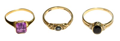 Lot 331 - Two 9 Carat Gold Sapphire Rings, finger sizes...