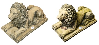 Lot 170 - A Pair of Recumbent Composite Garden Lions