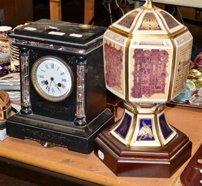 Lot 251 - A black slate mantel clock and a Masons ironstone The Columba Chalice, limited edition 101/500