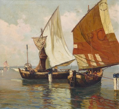 Lot 1217 - Paul Grabwinkler (1880-1946) Moored fishing...