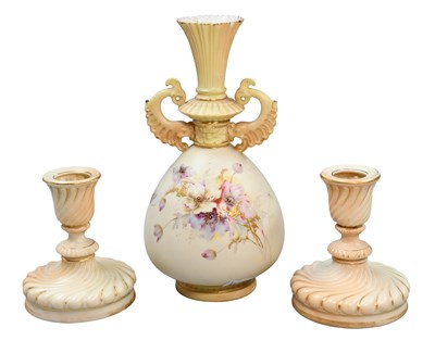 Lot 192 - A Royal Worcester Porcelain Twin-Handled Vase,...