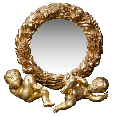 Lot 1048 - A Circular Giltwood Wall Mirror, the frame...
