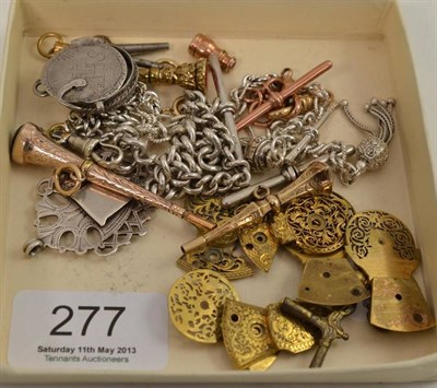 Lot 277 - Silver chain, fob, 9ct gold fobs etc