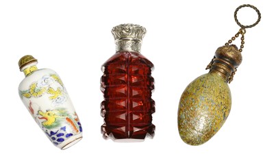 Lot 374 - A Murano Glass Scent Bottle, a ruby glass...