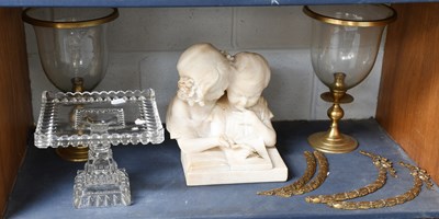 Lot 168 - A Carved Alabaster Figure Group, as two...