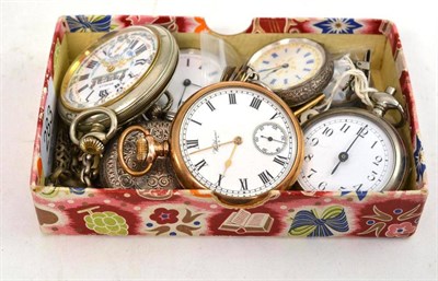 Lot 283 - A plated Waltham pocket watch, four lady's fob watches, pedometer, Ravella pocket watch and a watch