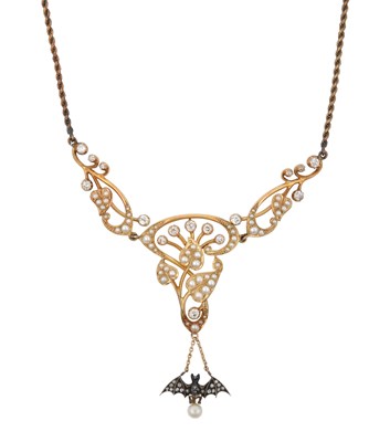 Lot 2341 - A Split Pearl and Diamond Necklace the central...