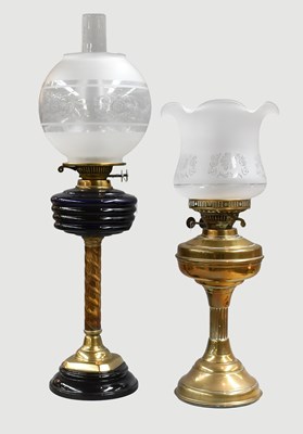 Lot 212 - A Victorian Brass Based Oil Lamp, with Bristol...