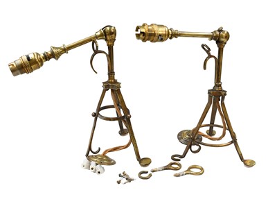 Lot 112 - A Pair of Brass Adjustable Wall Mounted Lamps,...