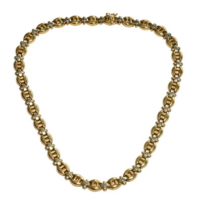 Lot 350 - A 9 Carat Bi-Colour Gold Fancy Link Necklace,...