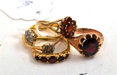 Lot 302 - Five gold rings set with red and white stones