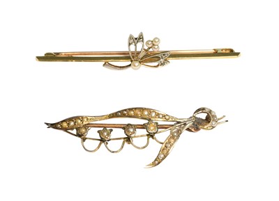 Lot 360 - A Diamond and Seed Pearl Brooch, of foliate...