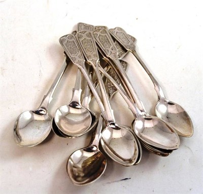 Lot 312 - A set of five and a set of seven, silver teaspoons