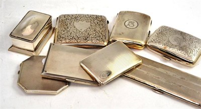 Lot 315 - Five silver cigarette cases, a compact, a box and a case