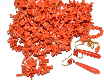 Lot 318 - Two coral necklaces and two pairs of coral earrings