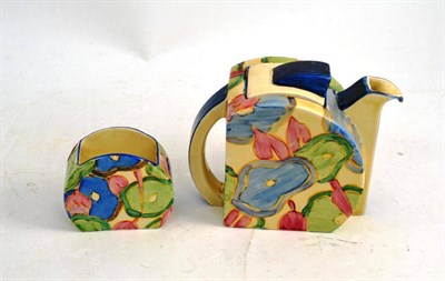 Lot 320 - A Clarice Cliff blue chintz teapot and sugar basin