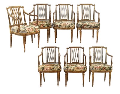 Lot A Set of Seven George III Carved Giltwood...